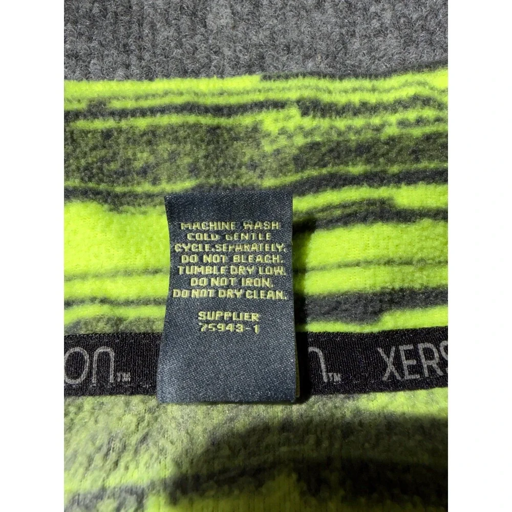 Xersion Mens XL Fleece Quarter Zip Pullover Neon Lime Green Space Dye Mock Neck